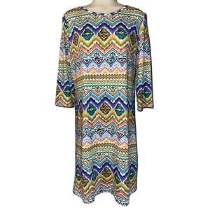Jean Pierre Klifa Womens Daphne Knee Length Shift Dress Size M Resort 3/4 Sleeve